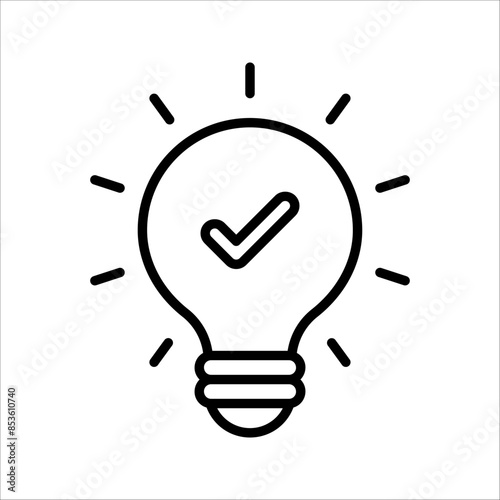 black bulb with checkmark like quick tip icon. flat stroke linear simple trend modern efficiency logotype design element isolated on white background.