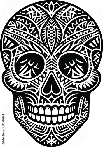  skull silhouete with Polynesian ethnic pattern illustration