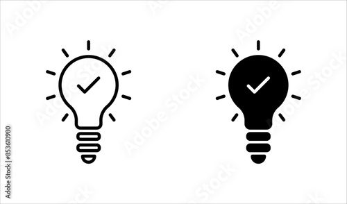 black bulb with checkmark like quick tip icon set. flat stroke linear simple trend modern efficiency logotype design element isolated on white background.