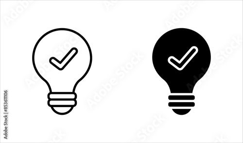 black bulb with checkmark like quick tip icon set. flat stroke linear simple trend modern efficiency logotype design element isolated on white background.