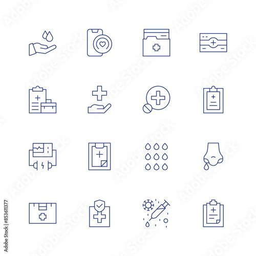 Health line icon set on transparent background with editable stroke. Containing blooddonation, health, healthapp, healthcare, medicalrecords, medicine, nohealthcare, report. photo