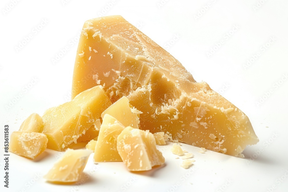 Pieces of cheese cut into various shapes Pieces of cheese cut into various shapes
