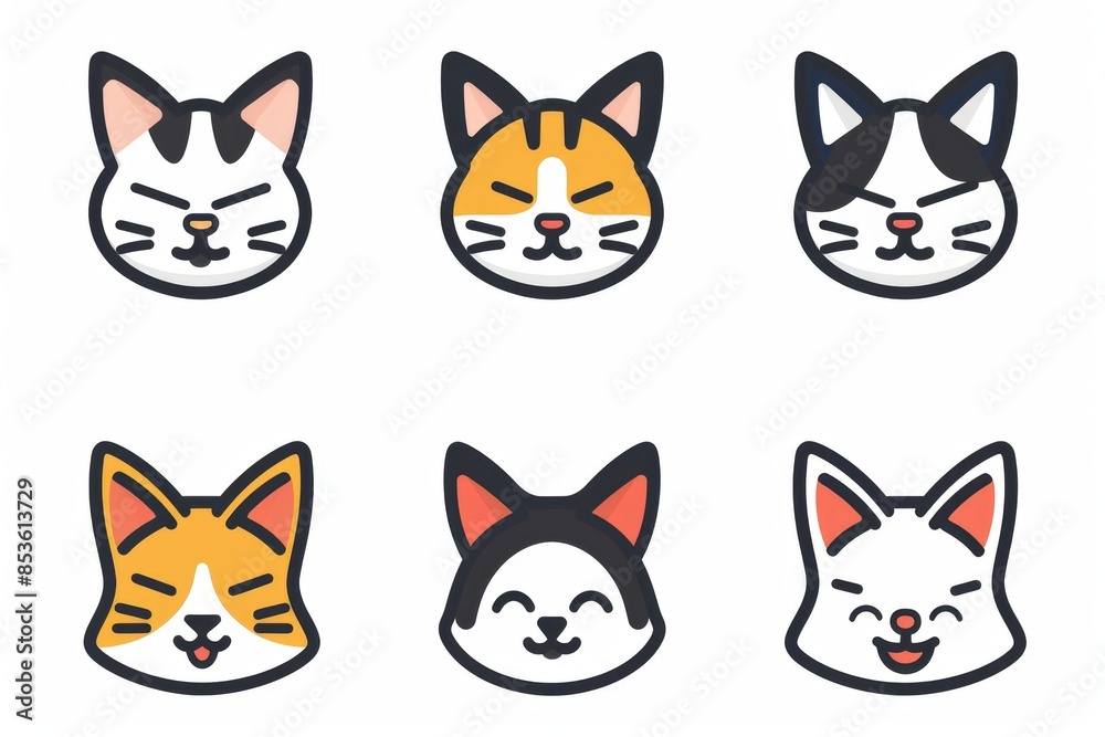 Cat flat icon, minimal kitten symbol, kitty sign isolated, pet pictogram, cat set on white Cat flat icon, minimal kitten symbol, kitty sign isolated, pet pictogram, cat set on white