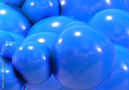 3D balls bubble blue color glossy 3d render shepres ball group background