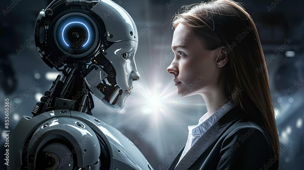 Futuristic AI Concept with Businesswoman Futuristic AI Concept with Businesswoman