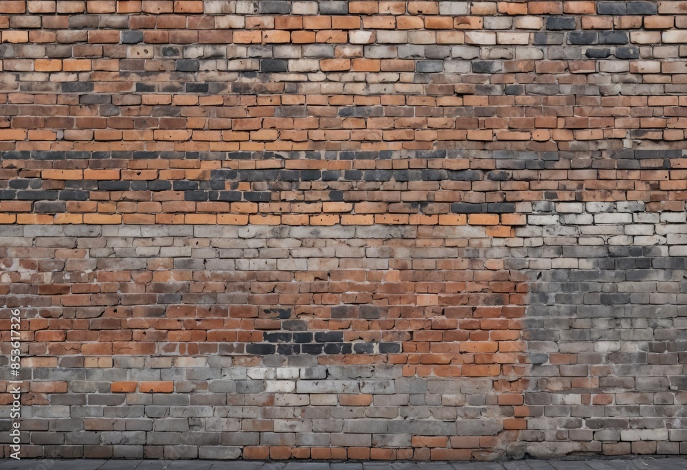 Orange, gray and black color old brick wall with various shades
