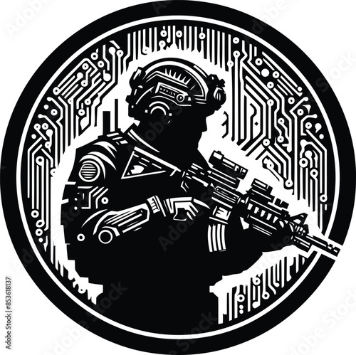 sparta silhouete with cyberpunk pattern illustration