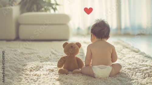 The baby and teddy bear photo