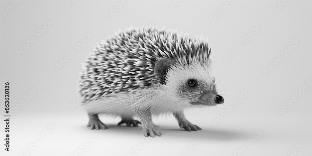 Obraz premium A close-up image of a hedgehog's face, captured in monochrome tones