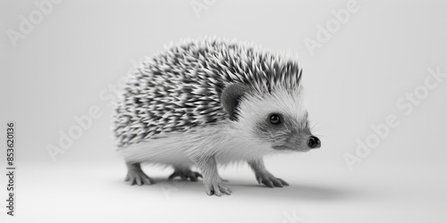 A close-up image of a hedgehog's face, captured in monochrome tones photo