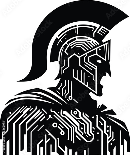 sparta silhouete with cyberpunk pattern illustration