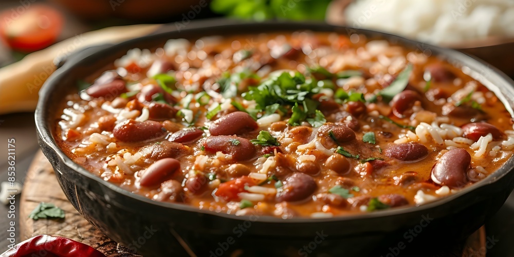Rajma Chawal A Closeup of a Spicy Indian Delight. Concept Food Photography, Indian Cuisine, Close-up Shots, Spicy Flavors Rajma Chawal A Closeup of a Spicy Indian Delight. Concept Food Photography, Indian Cuisine, Close-up Shots, Spicy Flavors