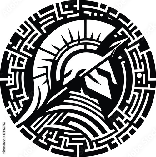 sparta silhouete with cyberpunk pattern illustration