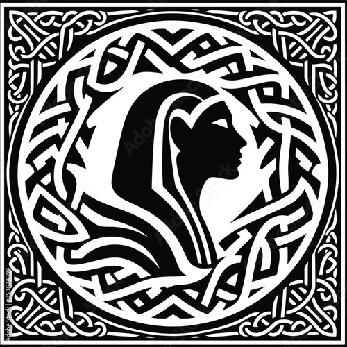 sphinx in silhouete with celtic knot pattern illustration