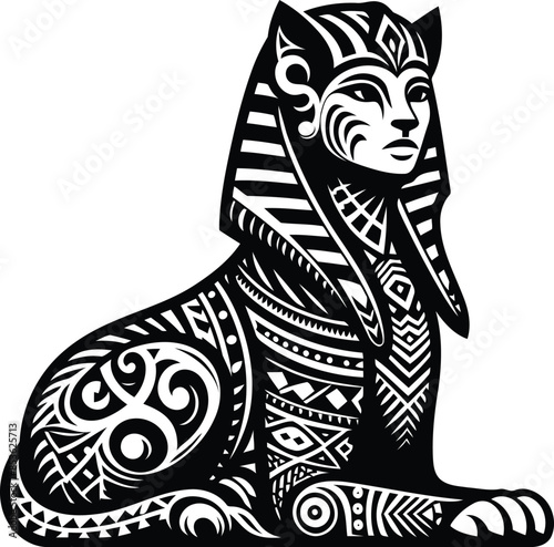  sphinx silhouete with Polynesian ethnic pattern illustration