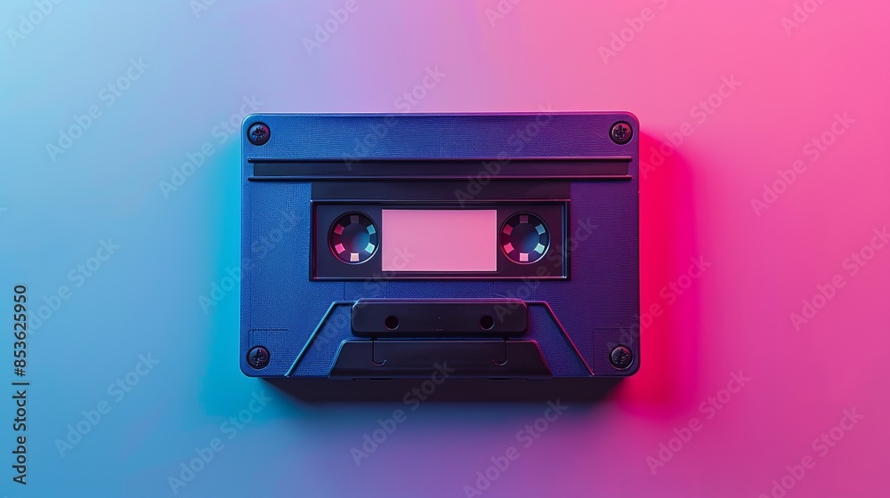 cassette tape on a gradient background in neon colors. cassette tape on a gradient background in neon colors.