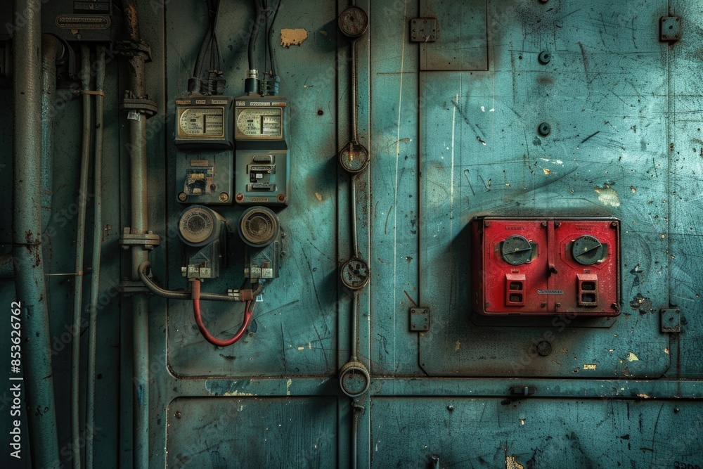 A red switch box sits atop a blue wall, providing a pop of color and interest A red switch box sits atop a blue wall, providing a pop of color and interest