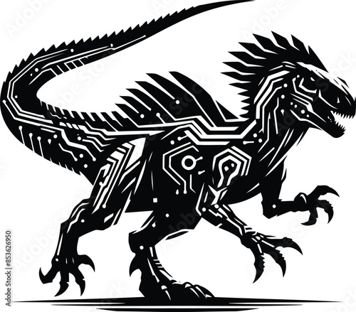 spinosaurus silhouete with cyberpunk pattern illustration