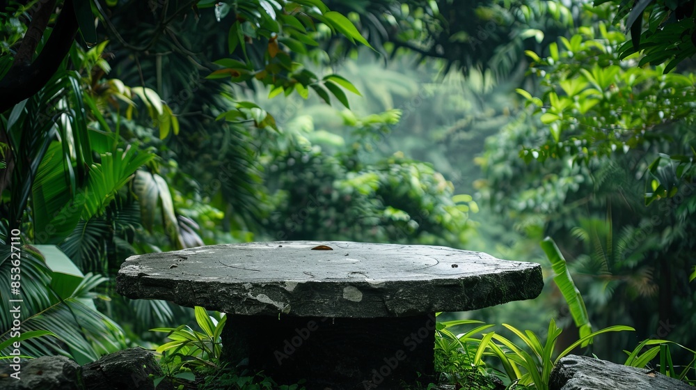 Obraz premium Tropical Garden with Stone Podium Display