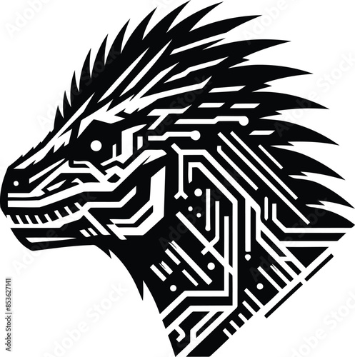 spinosaurus silhouete with cyberpunk pattern illustration