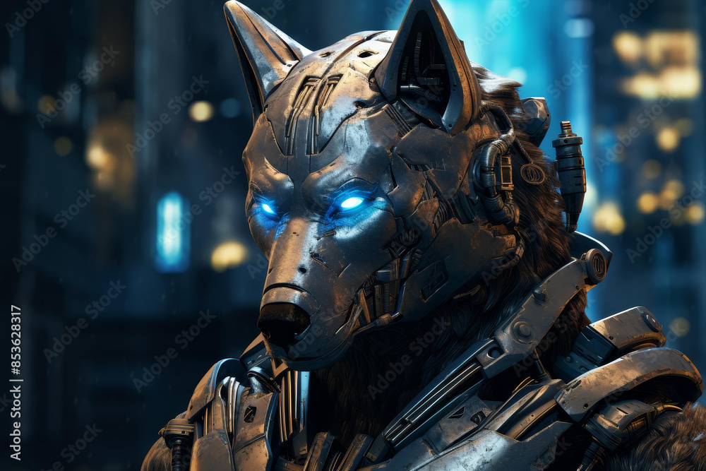 Futuristic cityscape featuring a stunning Metal Robot Wolf, offering a unique and captivating wallpaper in K resolution. Futuristic cityscape featuring a stunning Metal Robot Wolf, offering a unique and captivating wallpaper in K resolution.