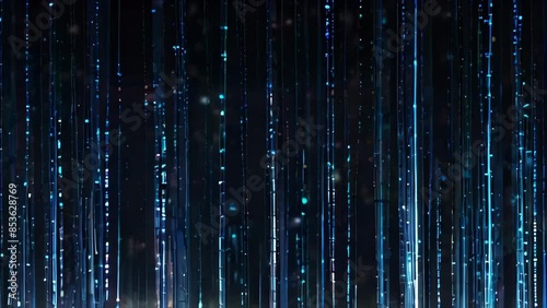 An intricate grid of glowing blue lines and dots forming a digital network. The dark background enhances the luminous, futuristic design photo