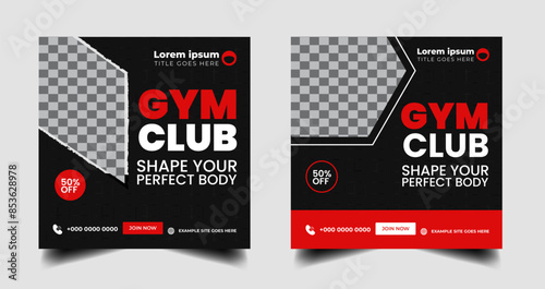 Fitness gym Social Media poster  Web banner Template with  red and green. Sport banner design for Health club
