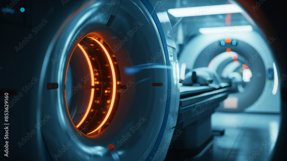 MRI machinea??s magnetic resonance signal, close-up. MRI machinea??s magnetic resonance signal, close-up.