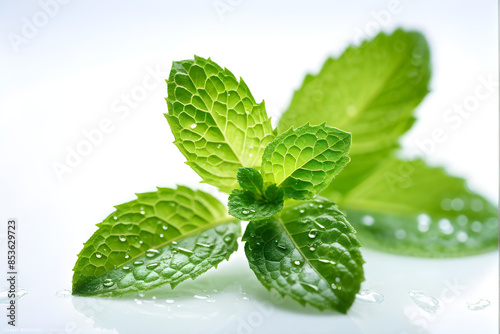 Mint leaf. Fresh mint on white background. Mint leaves isolated. Full depth of field. 