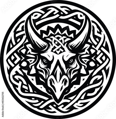 triceratops in silhouete with celtic knot pattern illustration