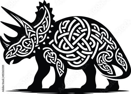 triceratops in silhouete with celtic knot pattern illustration