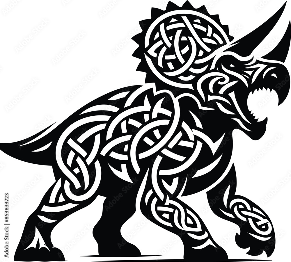 triceratops in silhouete with celtic knot pattern illustration triceratops in silhouete with celtic knot pattern illustration