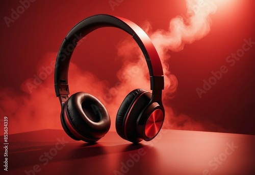 luxurious wireless headphones on white background, advertising shot, red background photo