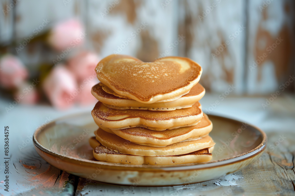 stack of heartshaped pancakes, AI generated stack of heartshaped pancakes, AI generated