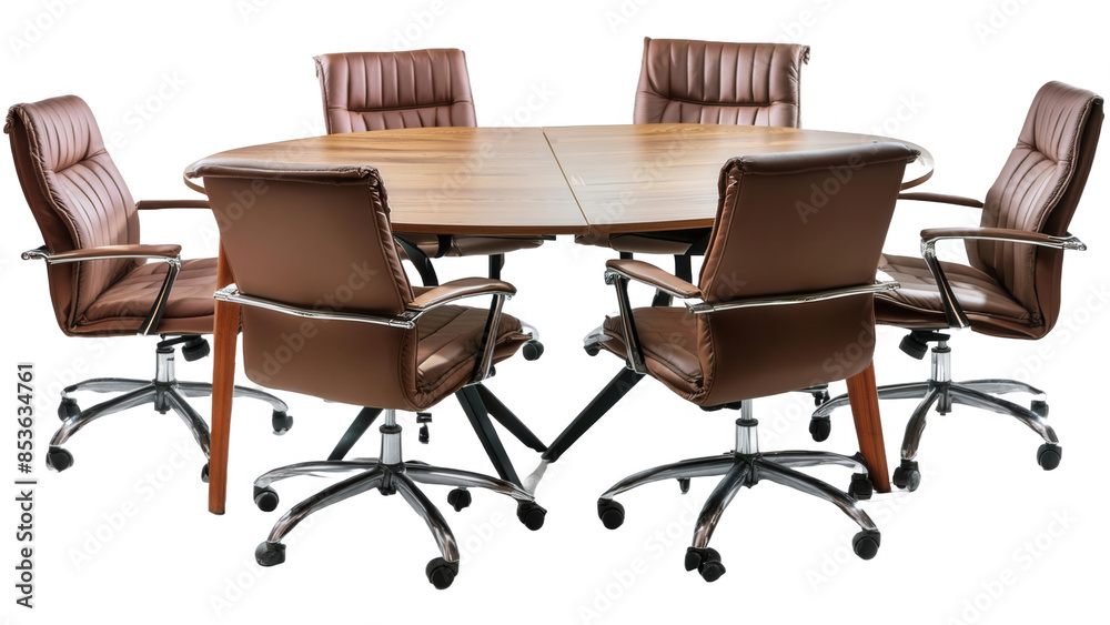 Round table meeting room with chairs, each chair with realistic textures, transparent background Round table meeting room with chairs, each chair with realistic textures, transparent background