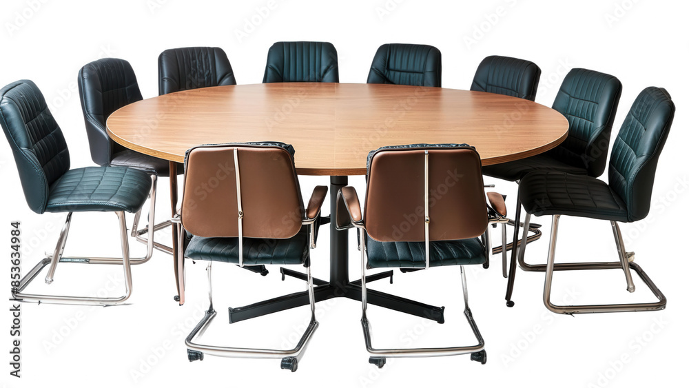 Round table meeting room with chairs, each chair with realistic textures, transparent background Round table meeting room with chairs, each chair with realistic textures, transparent background