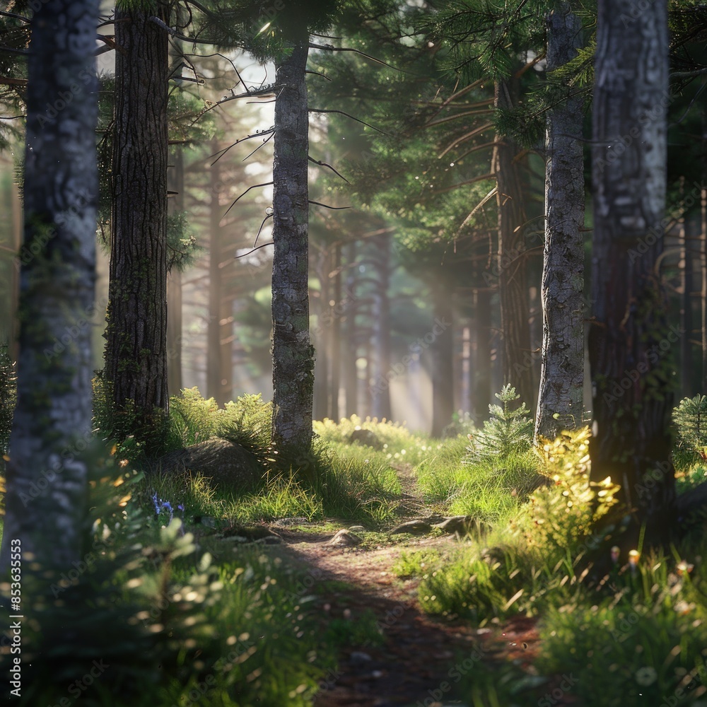 Obraz premium A forest with a path through it