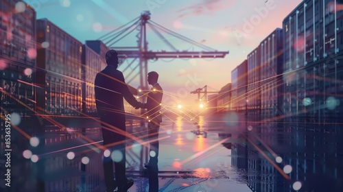 businessman shaking hands with two people for mutually beneficial business cooperation in the field of logistics transportation. AI generated images