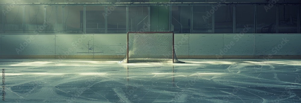 custom made wallpaper toronto digitalEmpty ice hockey rink with sunlight streaming through, creating shadows and reflections on the ice. Perfect for winter sports and recreation themes.