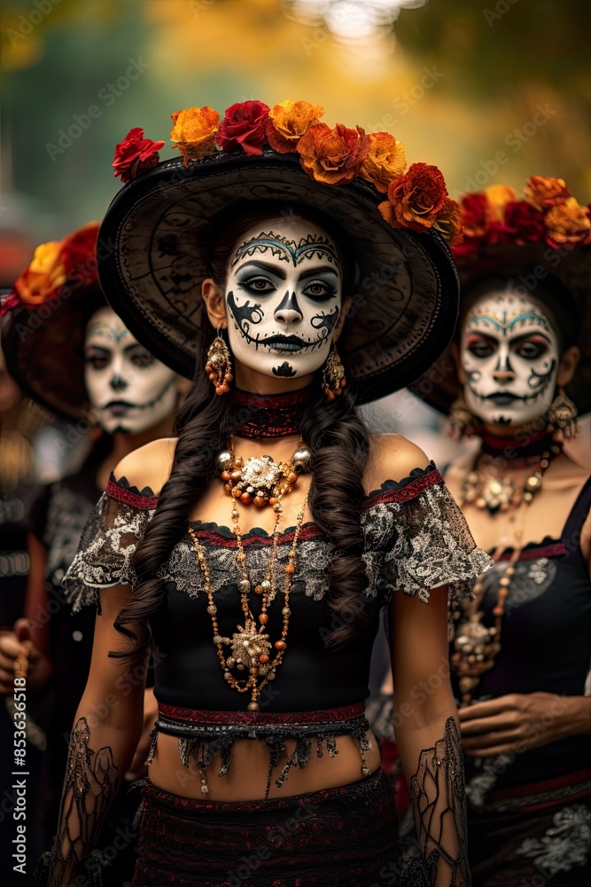 Group of women dressed up for the Day of the Dead in Mexico. Group of women dressed up for the Day of the Dead in Mexico.