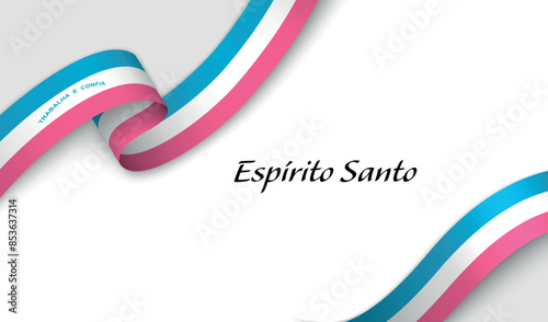 Curved ribbon with fllag of Espirito Santo is a state of Brazil on white background