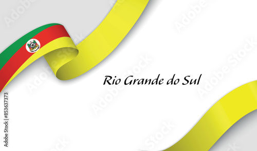 Curved ribbon with fllag of Rio Grande do Sul is a state of Brazil on white background