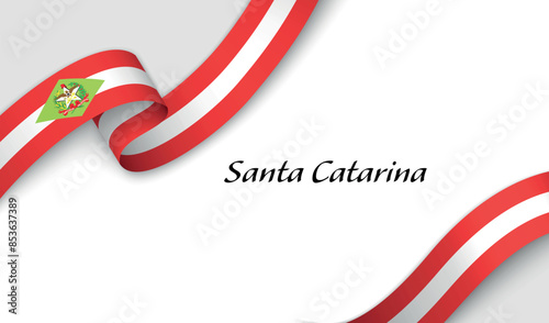 Curved ribbon with fllag of Santa Catarina is a state of Brazil on white background