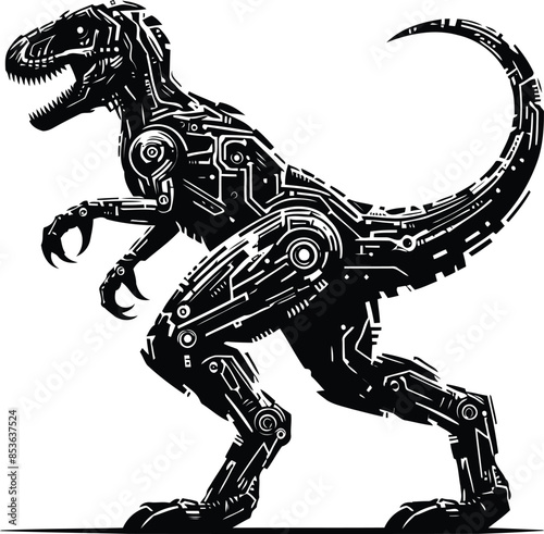 tyrannosaurus in silhouete with cyberpunk pattern illustration