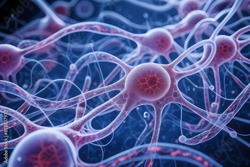 A detailed microscopic view of cells, ideal for illustrating viruses and bacteria. This medical and healthcare illustration is perfect for pharmaceutical and medical device marketing
