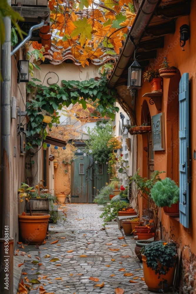 Fototapeta premium A charming historic house nestled in a cozy old town, exuding warmth and nostalgia with its classic architecture and quaint surroundings