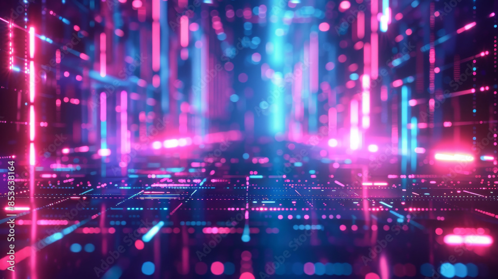 A futuristic 3D grid made of glowing neon lines. Cartoon illustrations Generative AI A futuristic 3D grid made of glowing neon lines. Cartoon illustrations Generative AI
