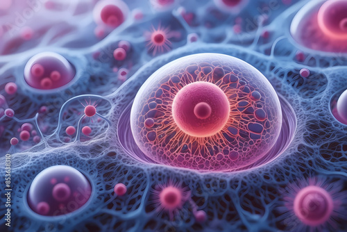 A detailed microscopic view of cells, ideal for illustrating viruses and bacteria. This medical and healthcare illustration is perfect for pharmaceutical and medical device marketing