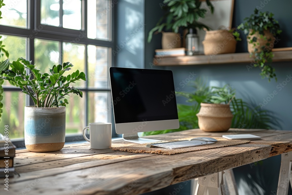 workplace by the window, home office workplace by the window, home office