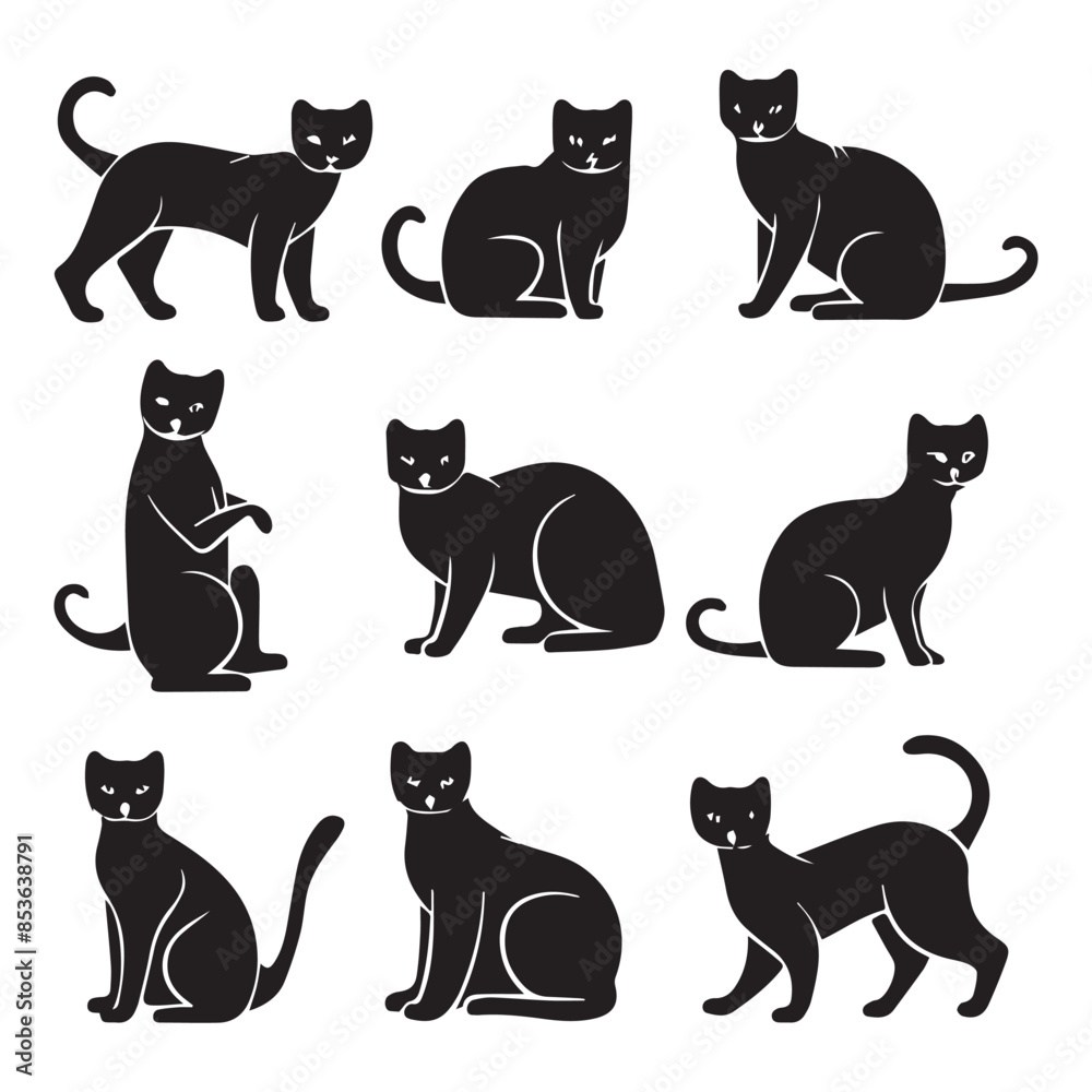 Black cat set silhoutee vector art illustration Black cat set silhoutee vector art illustration